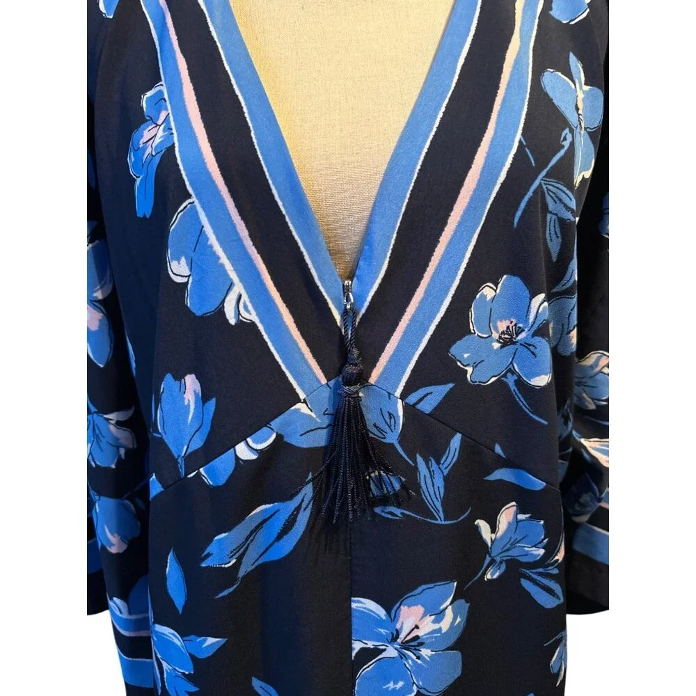 Oscar de la Renta Black and Blue Floral Maxi Dress - Picture 4 of 8